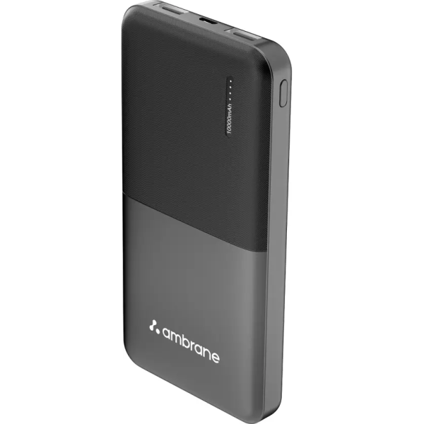Ambrane 10000 mAh, 12 W Compact Power Bank (Black, Lithium Polymer, Fast Charging for Mobile)