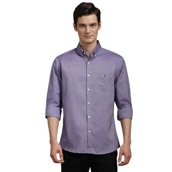 Louis Philippe Men's Easy to Care Cotton Slim fit Solid Casual Shirt with Natural Stretch