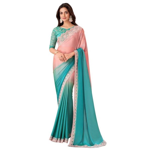 AKHILAM Women's Pure Chiffon Embellished Saree With Unstitched Blouse
