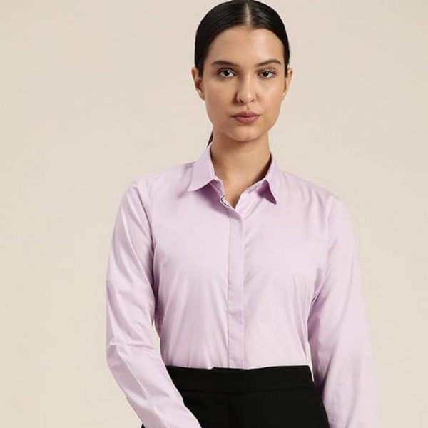 Hancock Women Solid Regular Fit Pure Cotton Formal Shirt(16001Wine)