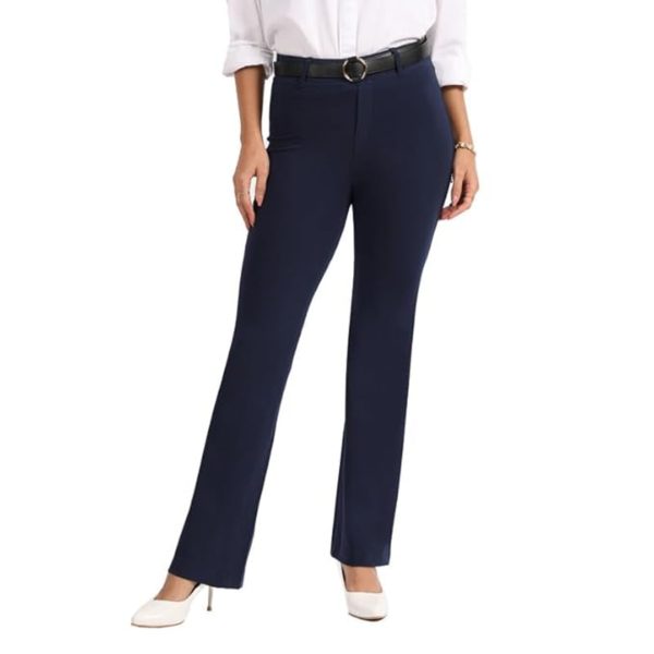 BlissClub AM:PM Cotton Flare Pants - Lite | Cotton Pants | Belt Buckles | Classic Patch Pockets | High Waist | Regular Below 5'4