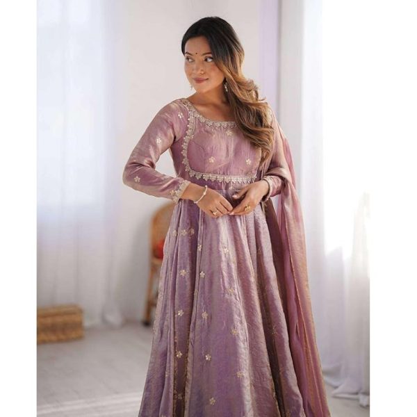 ArtofSK Women's Fandy Silk Coding with Sequnce Work Long Anarkali Kurti Gown with Dupatta