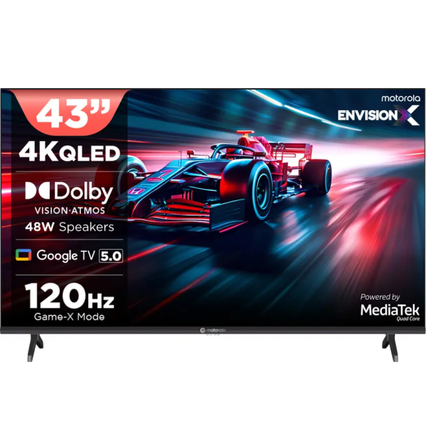 MOTOROLA 109 cm (43 inch) QLED Ultra HD (4K) Smart Google TV 2025 Edition with 5.0 with 48 W speaker, 120Hz Game accelerator, and Dolby Atmos (43UHDGQMVSAQ)