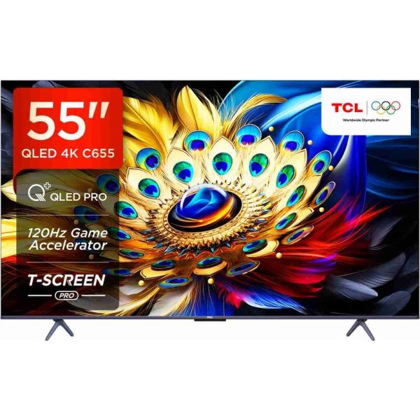 TCL C655 139 cm (55 inch) QLED Ultra HD (4K) Smart Google TV with T-SCREEN |Dolby Vision-Atmos | Hands-Free Voice Control| 120 Hz game Accelerator  (55C655)