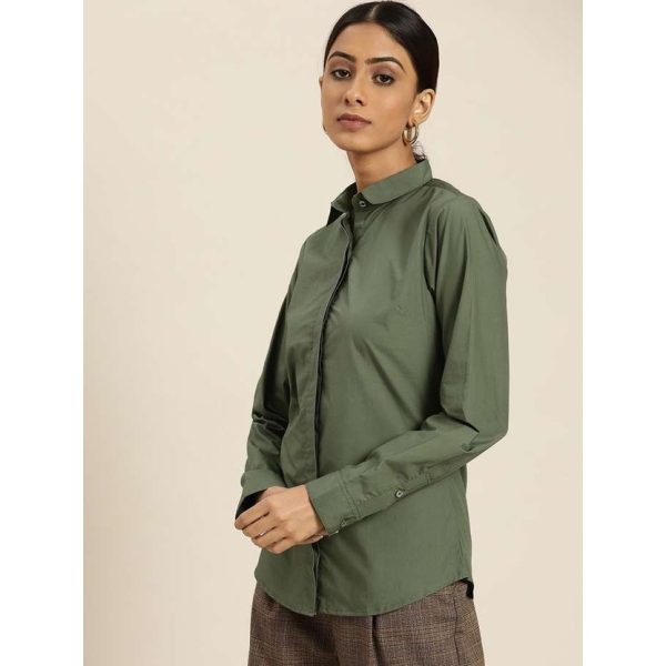 Hancock  Women Slim Fit Solid Spread Collar Formal Shirt